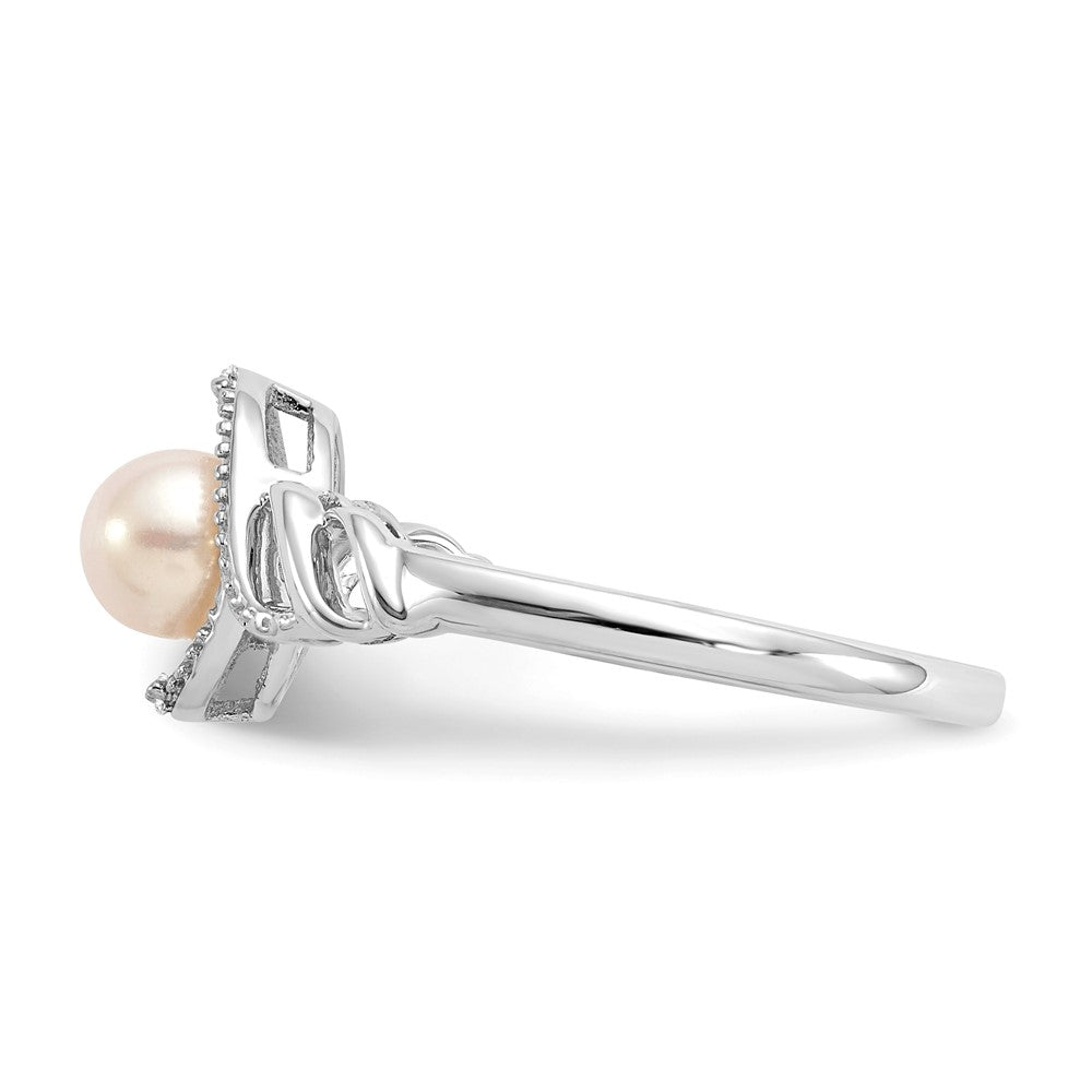 14K White Gold FW Cultured Pearl and Real Diamond Ring