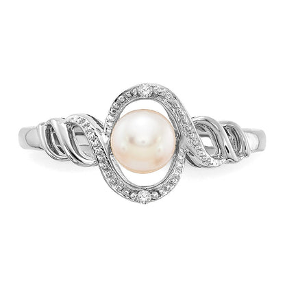 14K White Gold FW Cultured Pearl and Real Diamond Ring