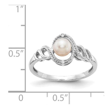 14K White Gold FW Cultured Pearl and Real Diamond Ring