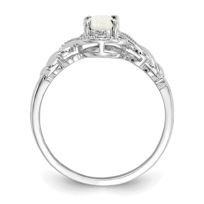 14K White Gold Opal and Real Diamond Ring