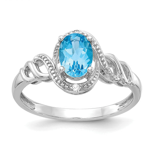10K White Gold Light Swiss Blue Topaz And Diamond Ring