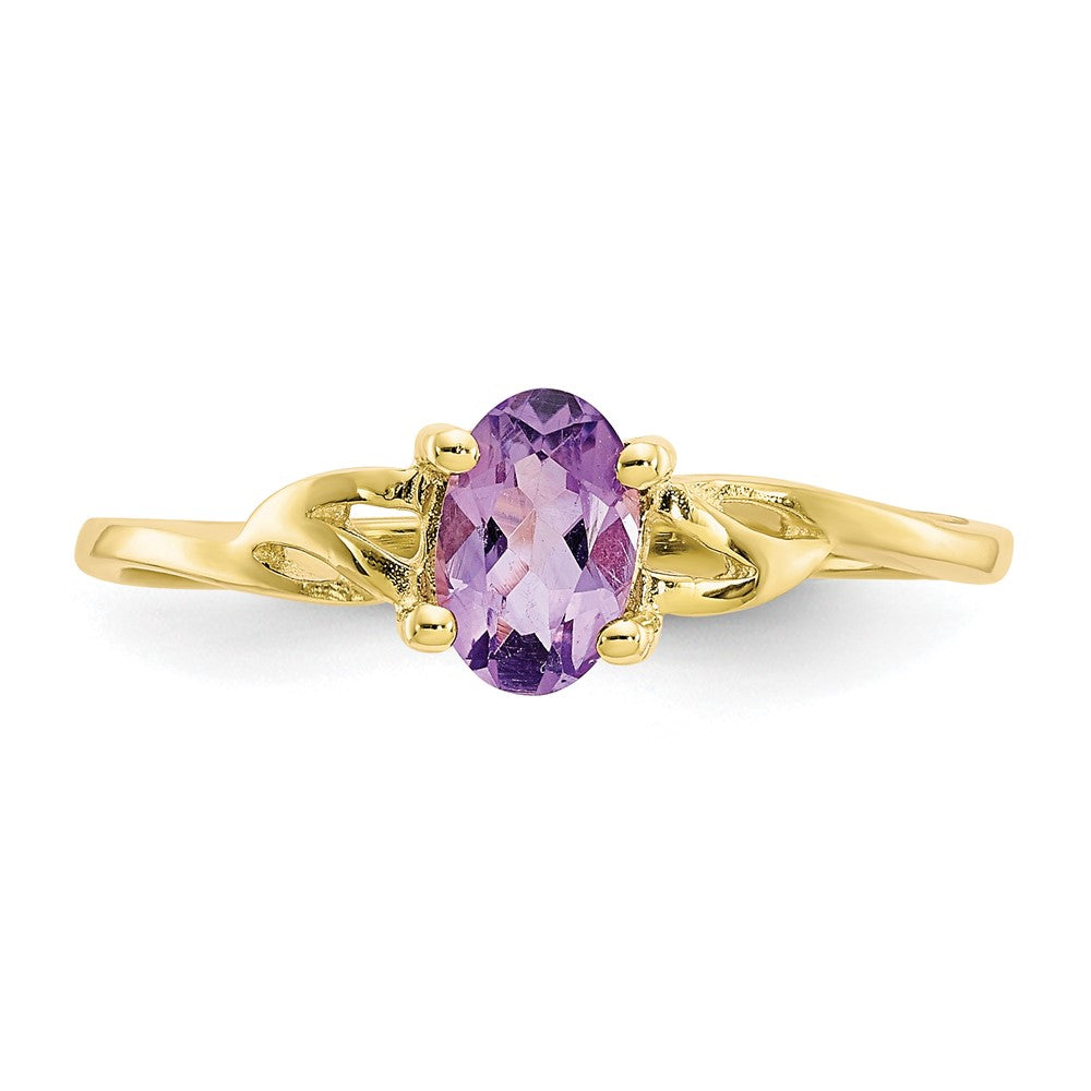 10K Yellow Gold Polished Genuine Amethyst Birthstone Ring