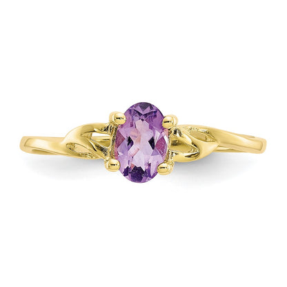 10K Yellow Gold Polished Genuine Amethyst Birthstone Ring