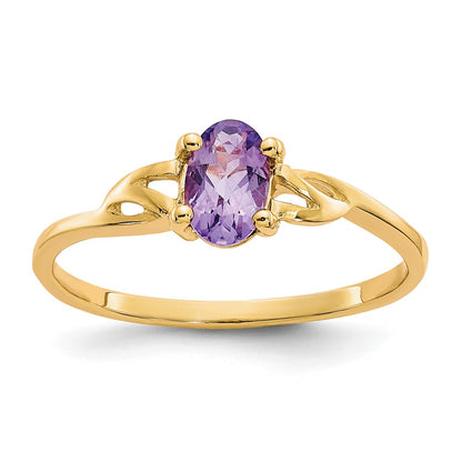 10K Yellow Gold Polished Genuine Amethyst Birthstone Ring