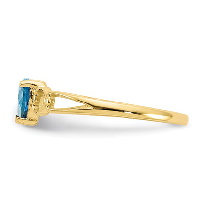 10K Yellow Gold Polished Genuine Blue Topaz Birthstone Ring