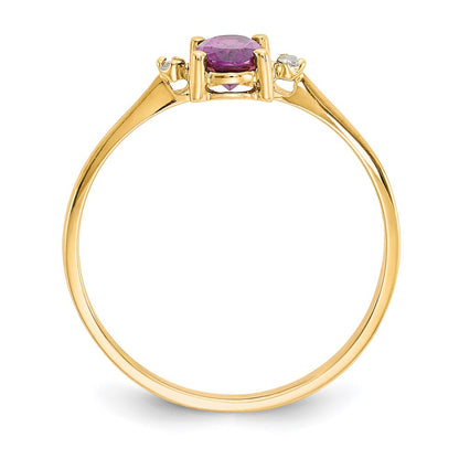 10K Yellow Gold Polished Genuine Diamond & Rhodolite Garnet Birthstone Ring