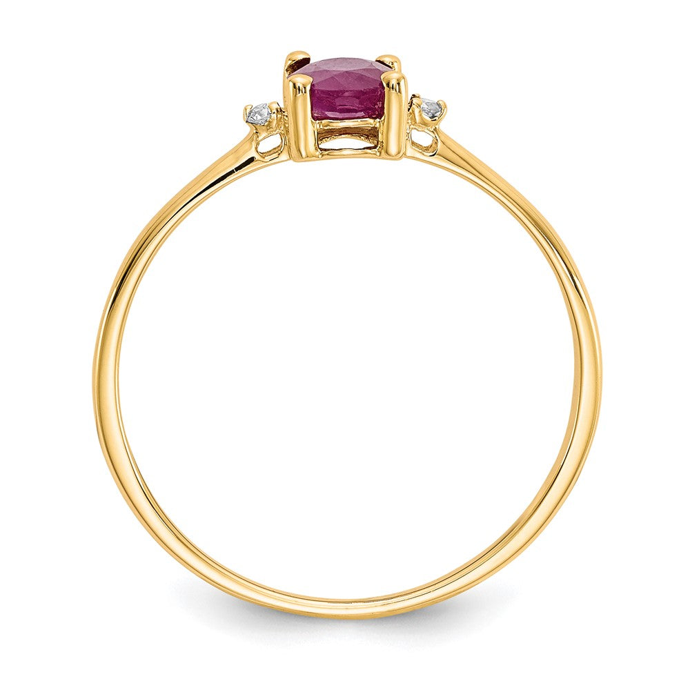 10K Yellow Gold Polished Geniune Real Diamond & Ruby Birthstone Ring