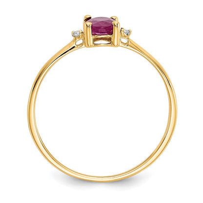 10K Yellow Gold Polished Geniune Real Diamond & Ruby Birthstone Ring