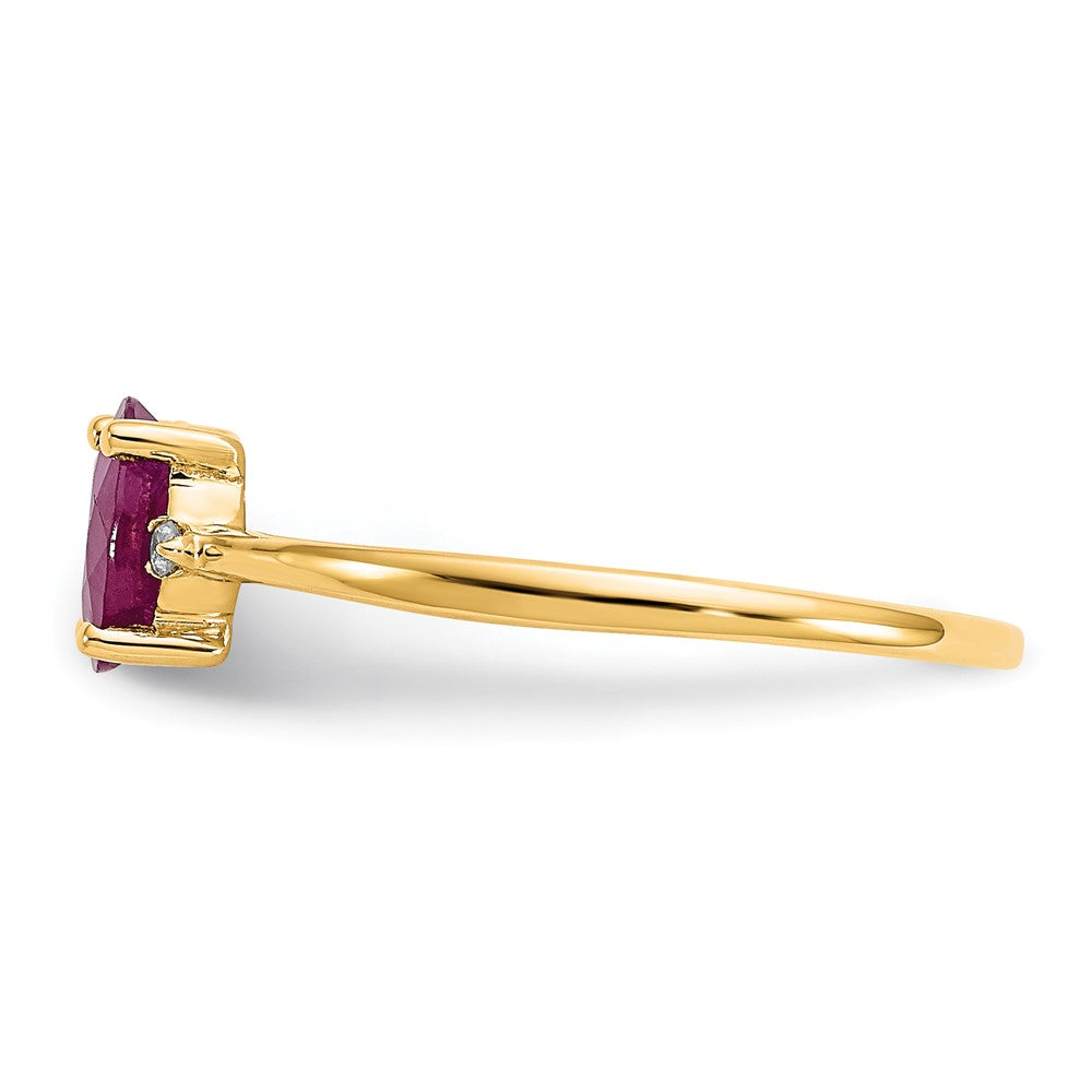 10K Yellow Gold Polished Geniune Real Diamond & Ruby Birthstone Ring