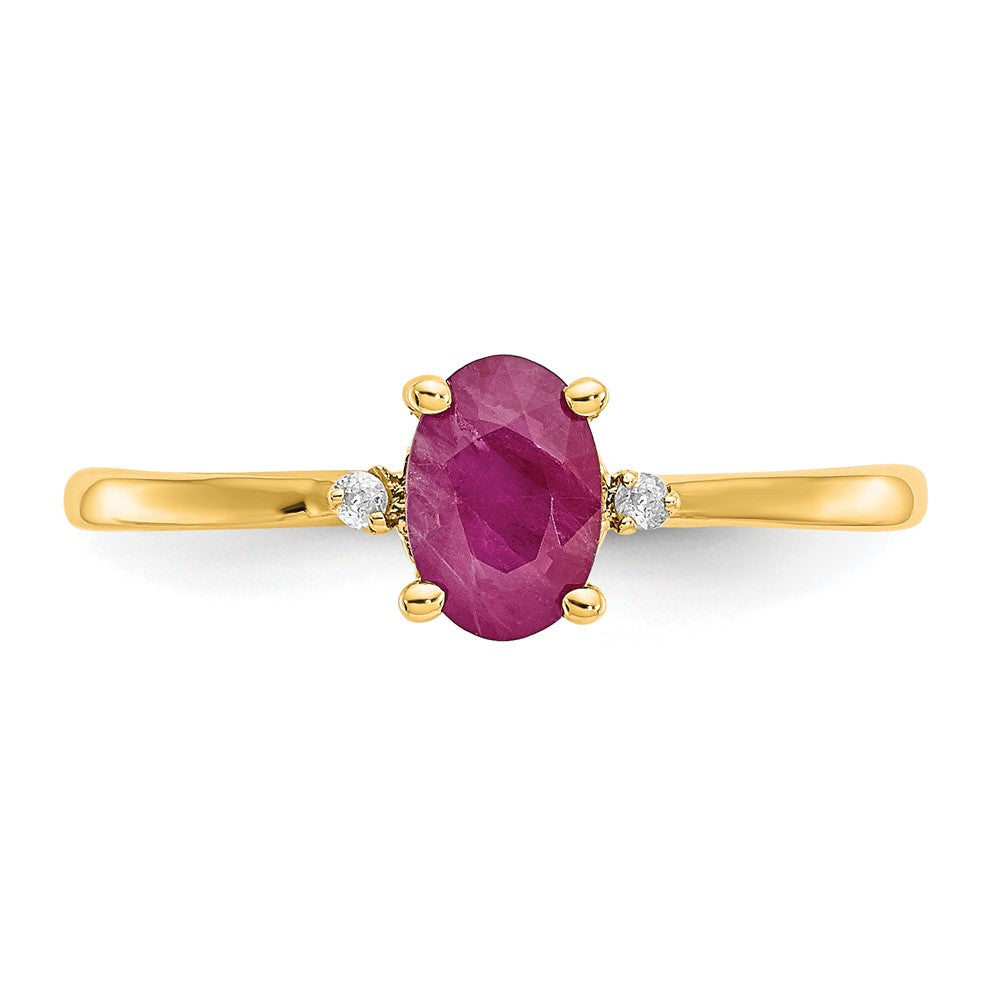 10K Yellow Gold Polished Geniune Real Diamond & Ruby Birthstone Ring