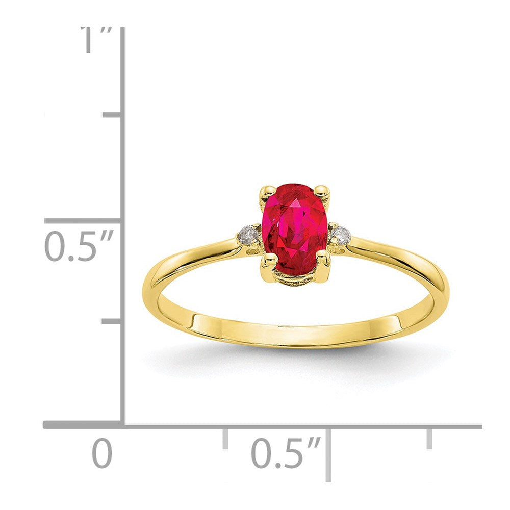 10K Yellow Gold Polished Geniune Real Diamond & Ruby Birthstone Ring
