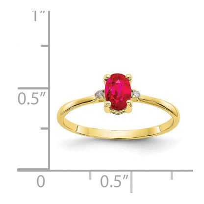 10K Yellow Gold Polished Geniune Real Diamond & Ruby Birthstone Ring