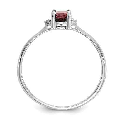 14K White Gold Polished Geniune Real Diamond & Garnet Birthstone Ring