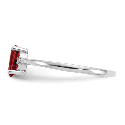 14K White Gold Polished Geniune Real Diamond & Garnet Birthstone Ring
