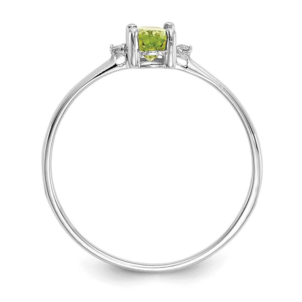 14K White Gold Polished Geniune Real Diamond & Peridot Birthstone Ring