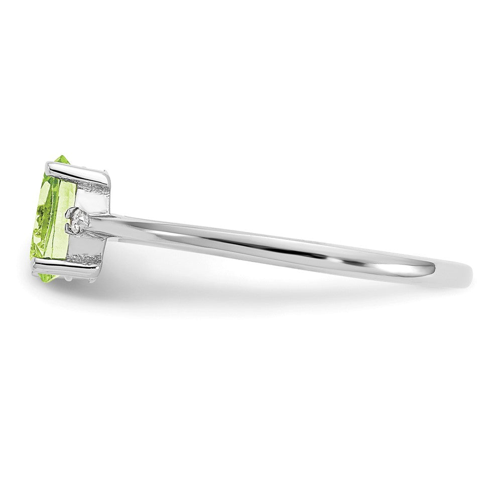 14K White Gold Polished Geniune Real Diamond & Peridot Birthstone Ring