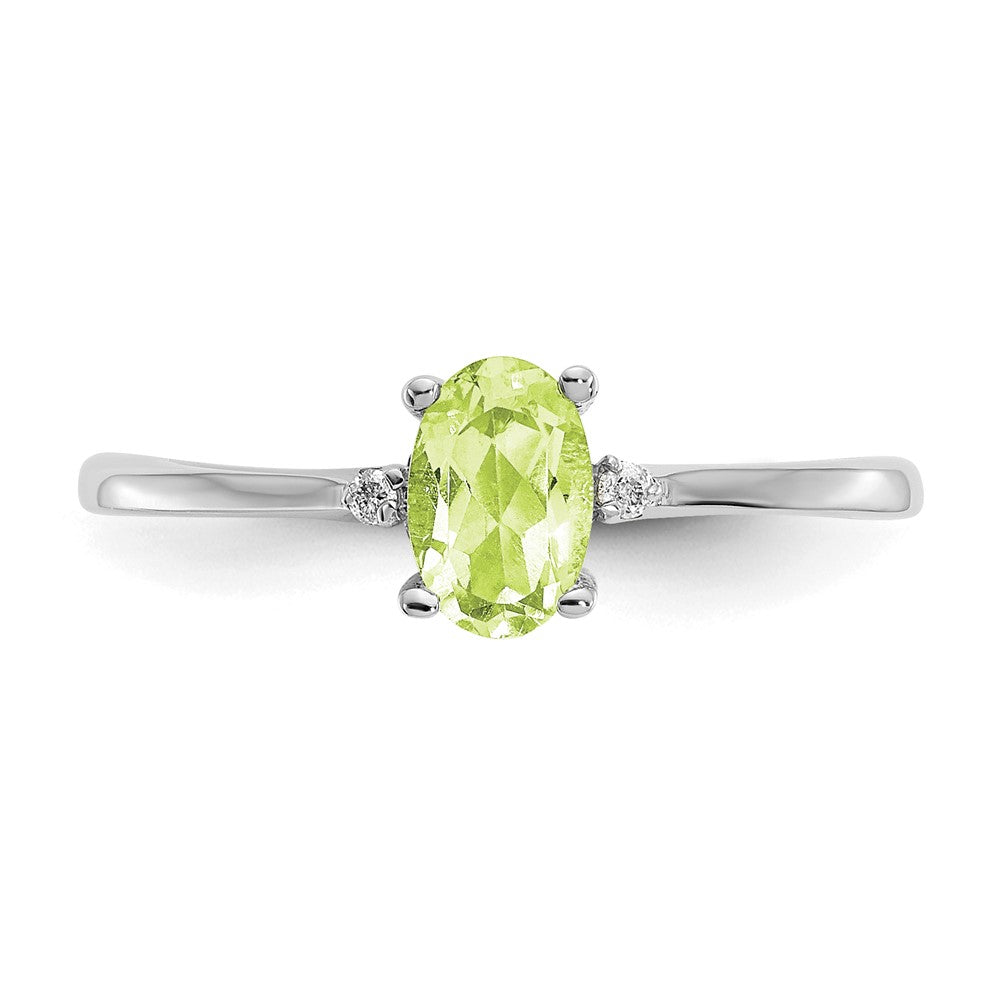 14K White Gold Polished Geniune Real Diamond & Peridot Birthstone Ring