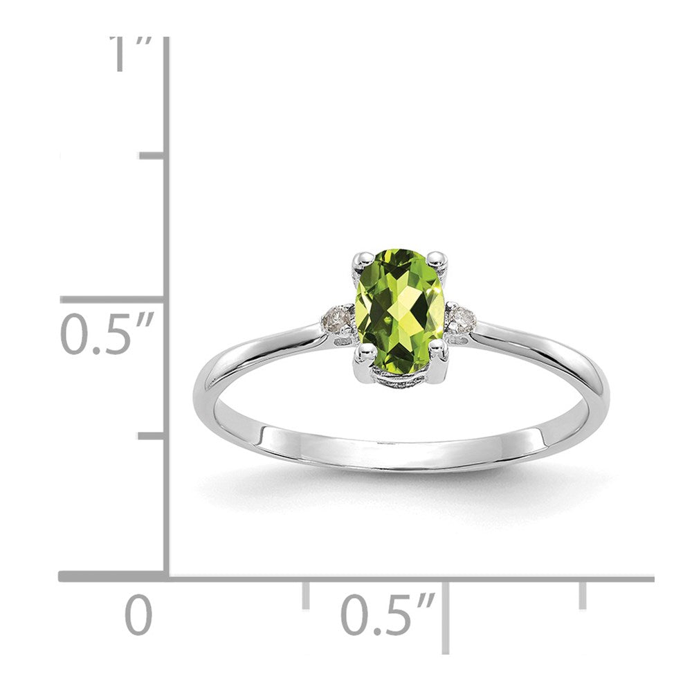 14K White Gold Polished Geniune Real Diamond & Peridot Birthstone Ring