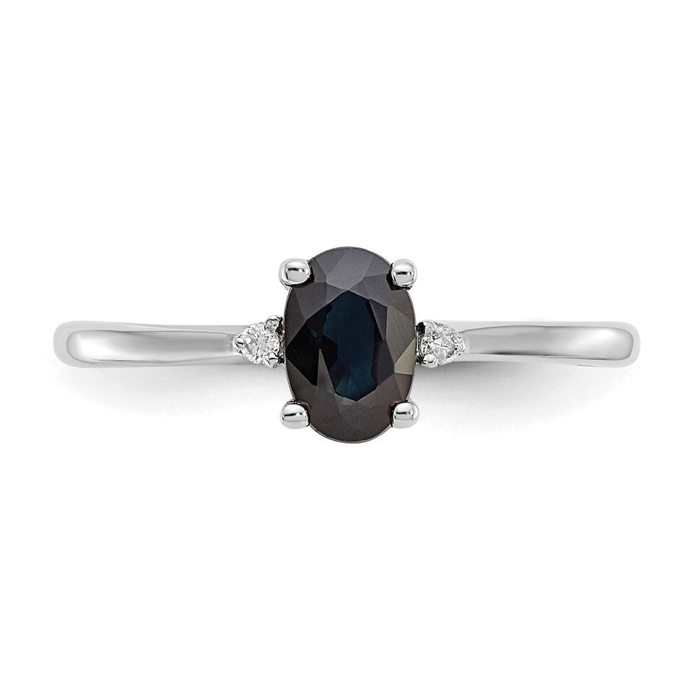 14K White Gold Polished Geniune Real Diamond & Sapphire Birthstone Ring