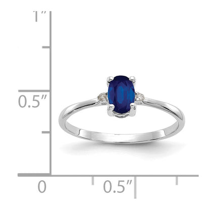 14K White Gold Polished Geniune Real Diamond & Sapphire Birthstone Ring