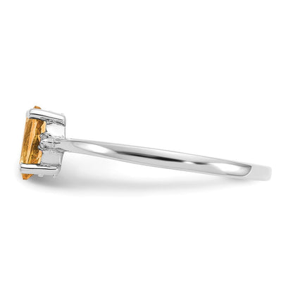 14K White Gold Polished Geniune Diamond/Citrine Birthstone Ring