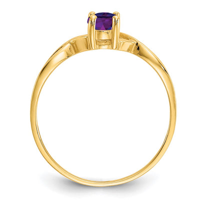 10K Yellow Gold Polished Genuine Amethyst Birthstone Ring