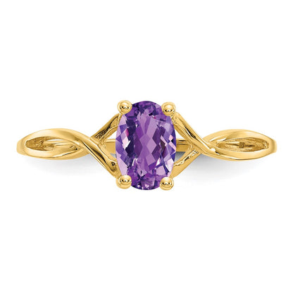 10K Yellow Gold Polished Genuine Amethyst Birthstone Ring