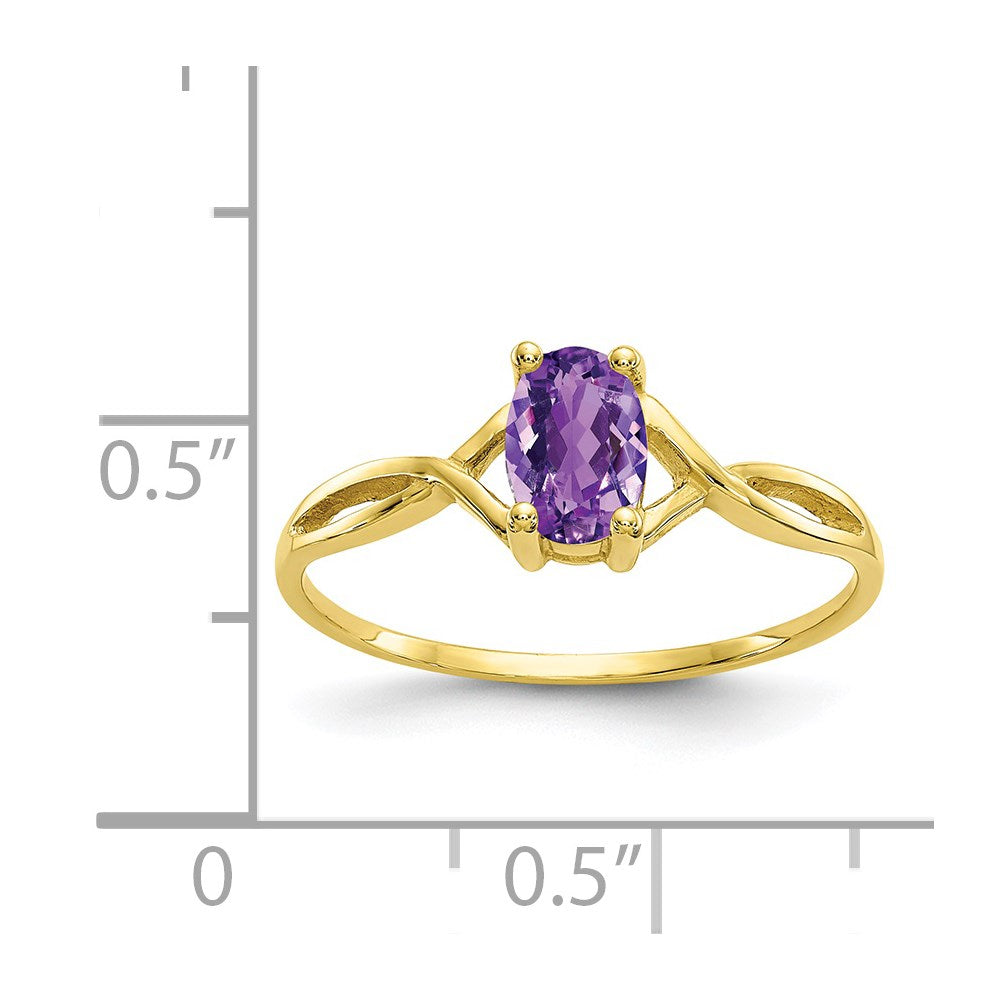 10K Yellow Gold Polished Genuine Amethyst Birthstone Ring
