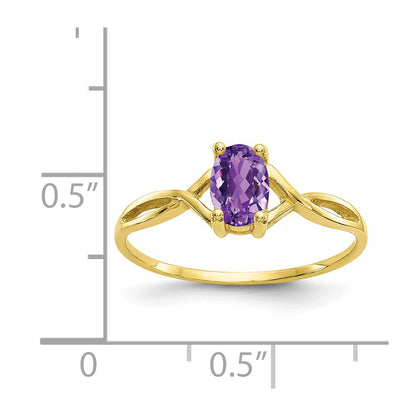 10K Yellow Gold Polished Genuine Amethyst Birthstone Ring