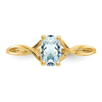 10K Yellow Gold Polished Genuine Aquamarine Birthstone Ring