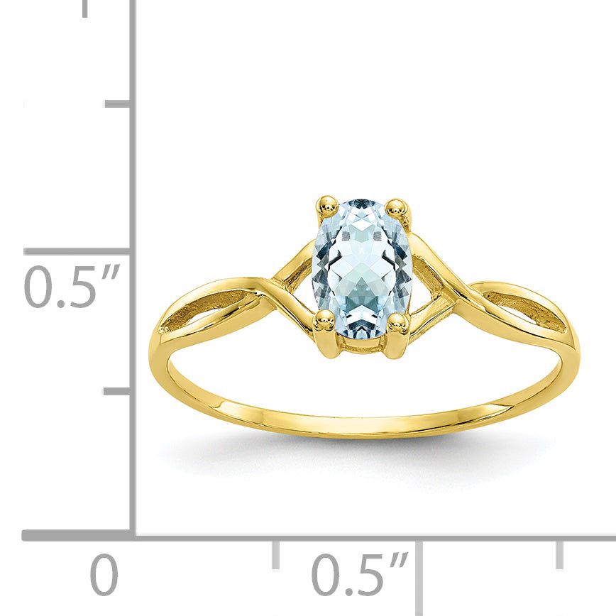 10K Yellow Gold Polished Genuine Aquamarine Birthstone Ring