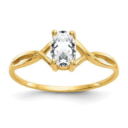 10K Yellow Gold Polished Genuine White Topaz Birthstone Ring