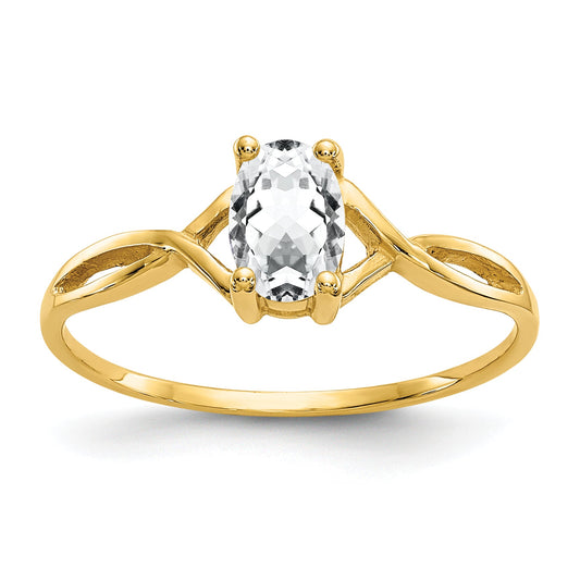 10K Yellow Gold Polished Genuine White Topaz Birthstone Ring