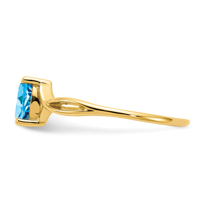 10K Yellow Gold Polished Genuine Blue Topaz Birthstone Ring
