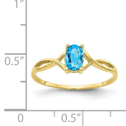 10K Yellow Gold Polished Genuine Blue Topaz Birthstone Ring
