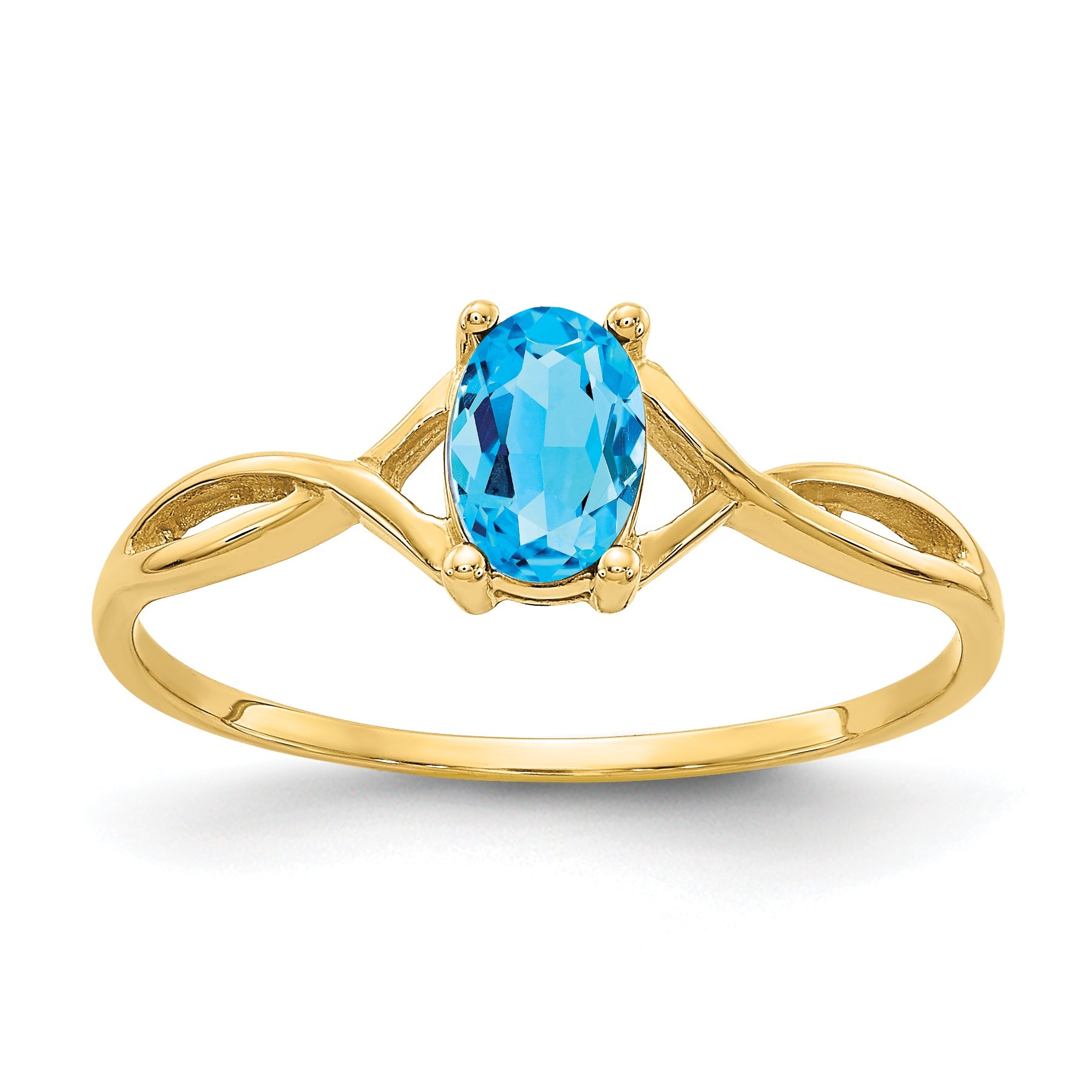 10K Yellow Gold Polished Genuine Blue Topaz Birthstone Ring
