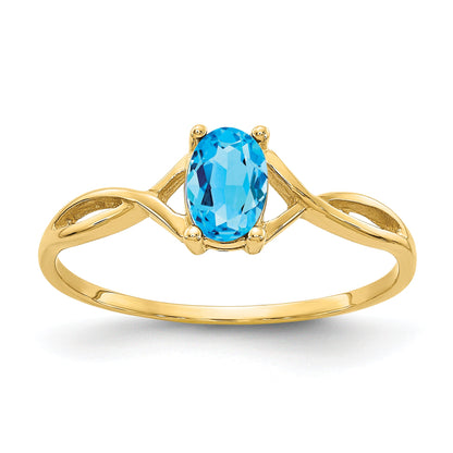 10K Yellow Gold Polished Genuine Blue Topaz Birthstone Ring