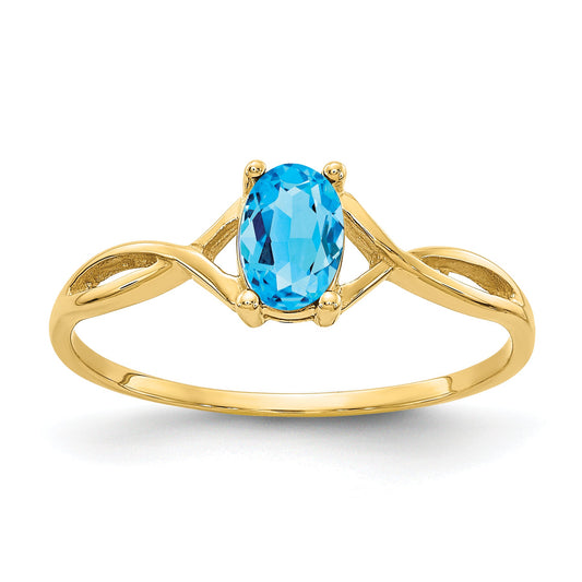 10K Yellow Gold Polished Genuine Blue Topaz Birthstone Ring