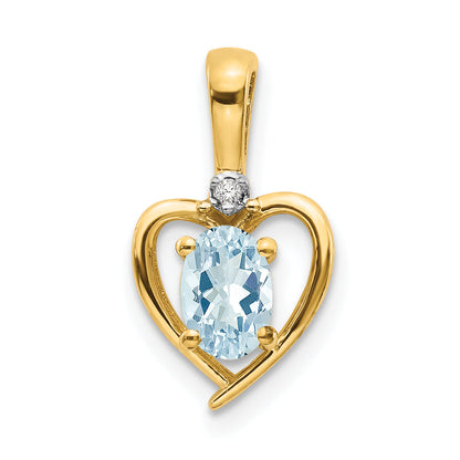 10K Yellow Gold 10K Diamond And Aquamarine Pendant