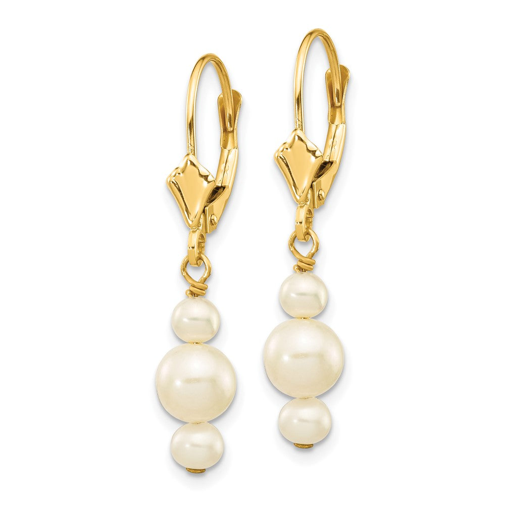 10K Yellow Gold 10K 3-3.5mm And 5-5.5mm White Semi-Round Freshwater Cultured Pearl Leverback Dangle Earrings