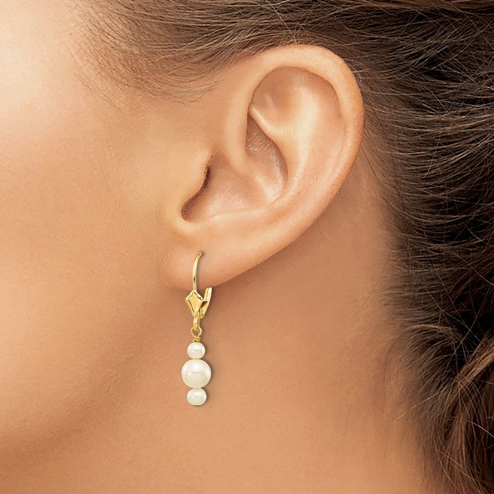 10K Yellow Gold 10K 3-3.5mm And 5-5.5mm White Semi-Round Freshwater Cultured Pearl Leverback Dangle Earrings