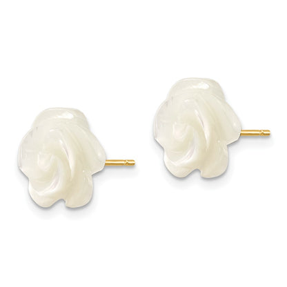 10K Yellow Gold 10mm White Mother Of Pearl Flower Design Post Stud Earrings
