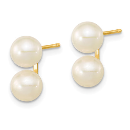 10K Yellow Gold 6-7mm White Round Freshwater Cultured Double Pearl Post Earrings