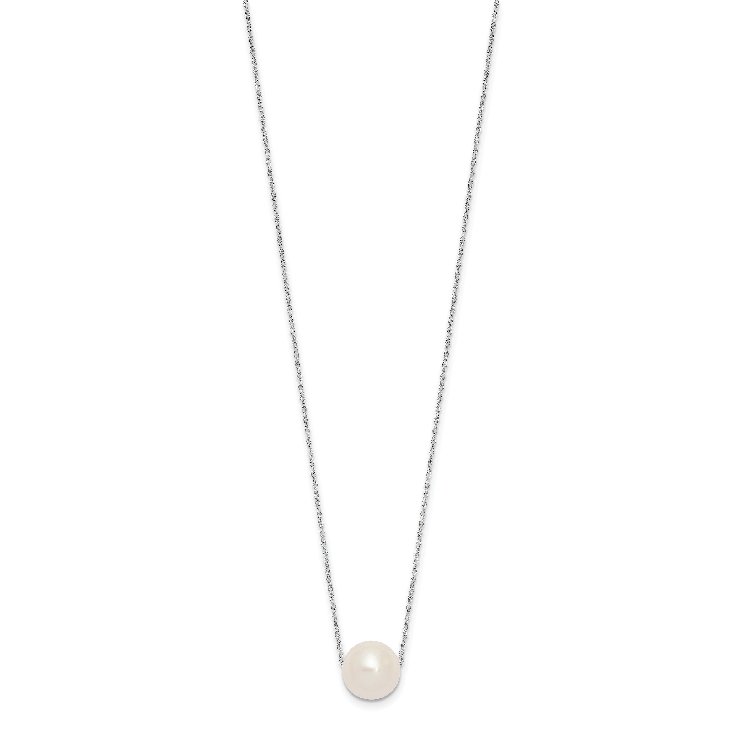 10K White Gold 10-11mm Round Freshwater Cultured Pearl 17 Inch Rope Necklace