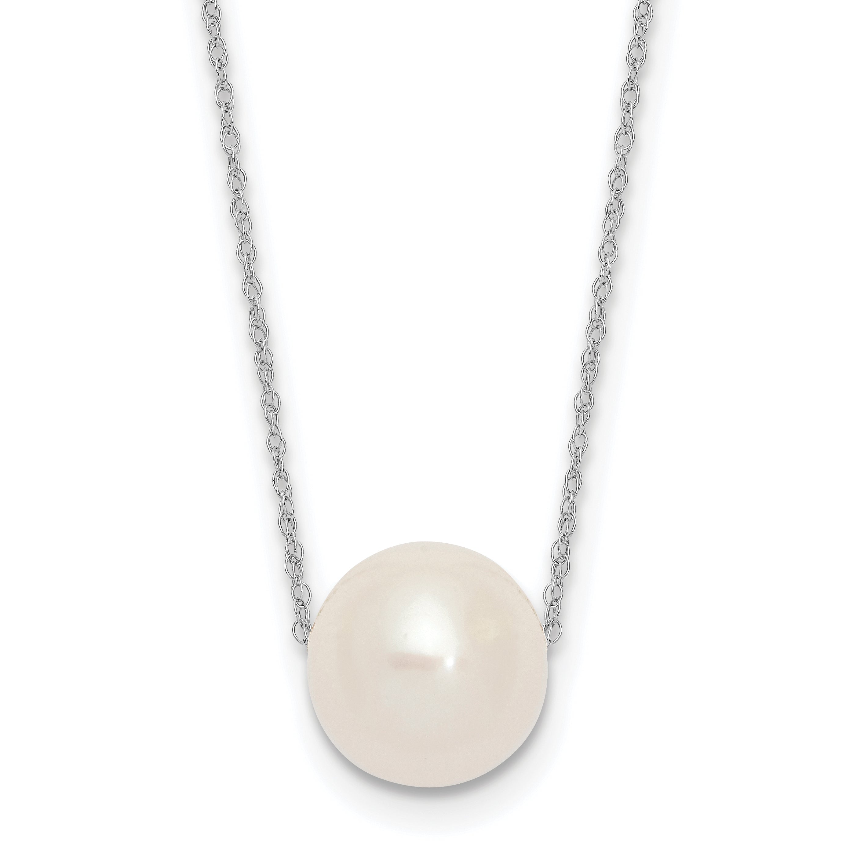10K White Gold 10-11mm Round Freshwater Cultured Pearl 17 Inch Rope Necklace