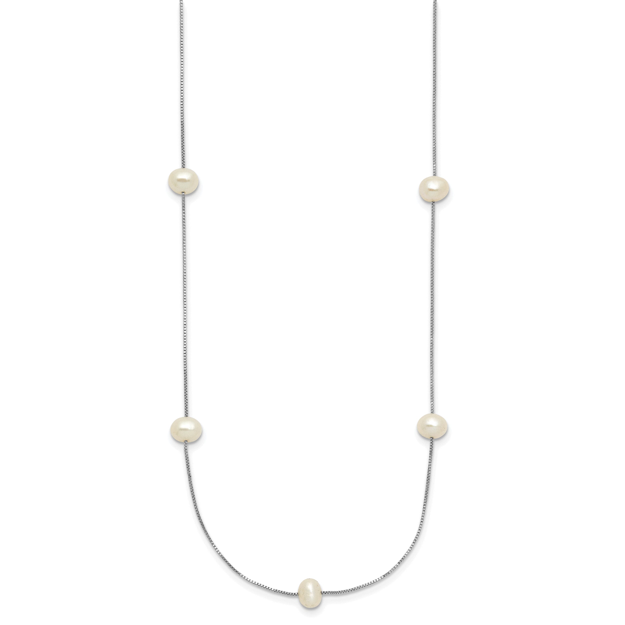 10K White Gold 10K 5-6mm Round Freshwater Cultured Pearl 9-Station 18 Inch Necklace