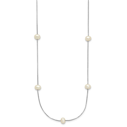 10K White Gold 10K 5-6mm Round Freshwater Cultured Pearl 9-Station 18 Inch Necklace
