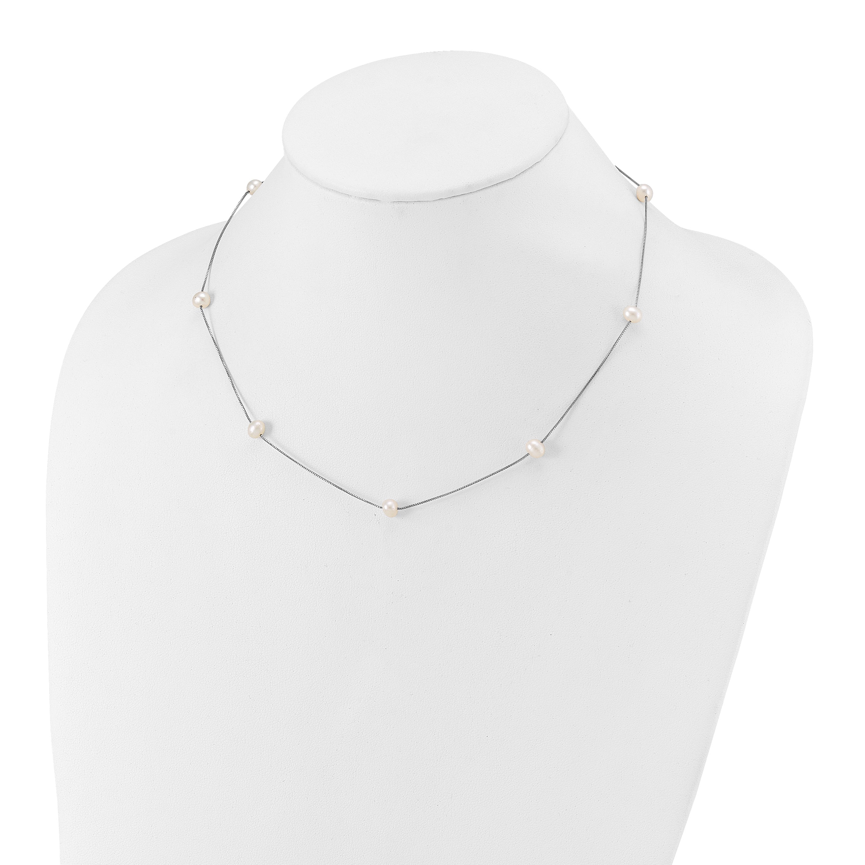 10K White Gold 10K 5-6mm Round Freshwater Cultured Pearl 9-Station 18 Inch Necklace