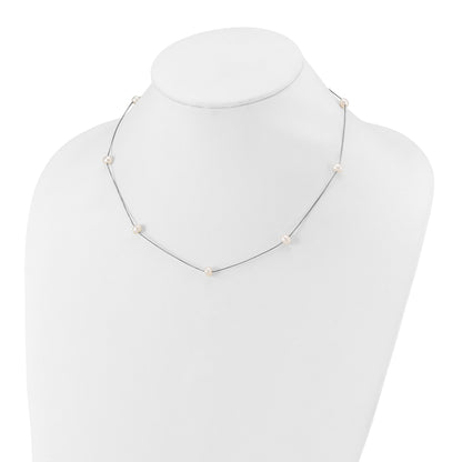 10K White Gold 10K 5-6mm Round Freshwater Cultured Pearl 9-Station 18 Inch Necklace