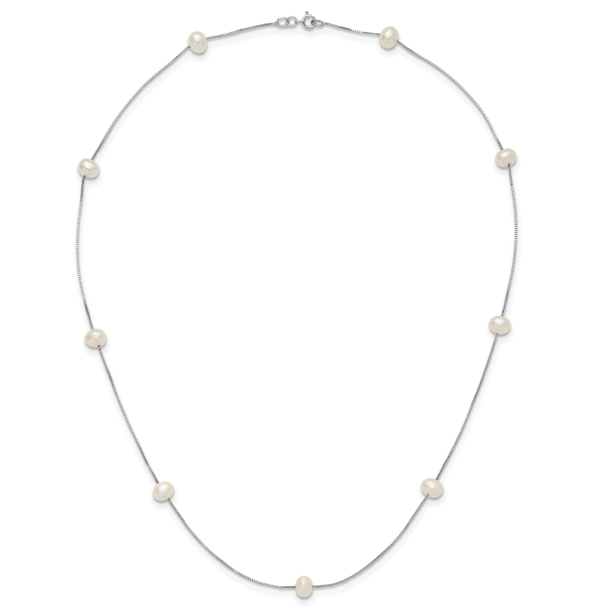 10K White Gold 10K 5-6mm Round Freshwater Cultured Pearl 9-Station 18 Inch Necklace